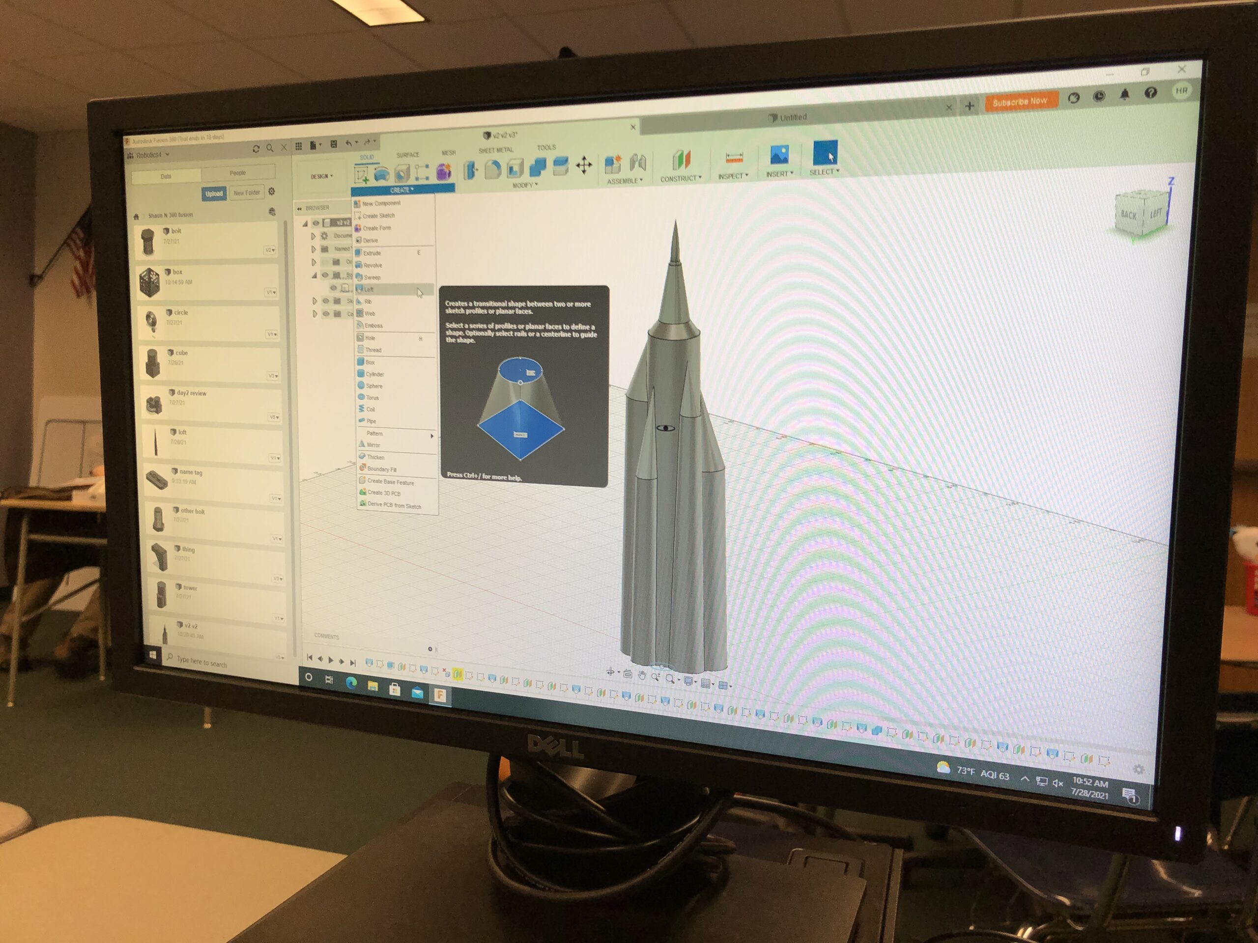 AUTODESK FUSION 360: INTERMEDIATE 3D DESIGN & 3D PRINTING | Grades 7-12 | July 24-28 | $220